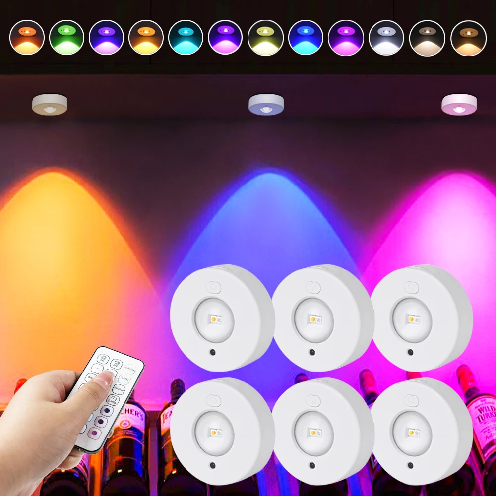 New Round Big Eye Lamp LED Under Cabinet Light USB Rechargeable Multicolor Night Light RGB Wine Cabinet Lamp with Remote Control