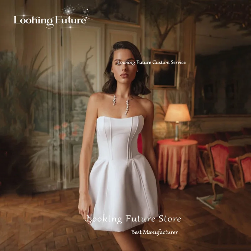 Vintage Detachable Train Mini A-Line Wedding Dress Simple Strapsless Sleeveless Sexy Backless Pleated Zipper 2025 Customized 13 Sa7233a3354bd4a3c9b330ec2777cb1fcZ