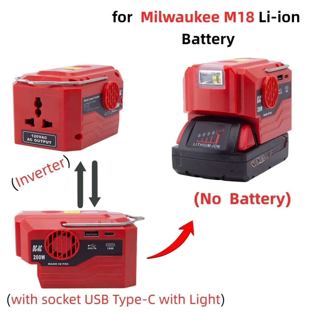 200W Power Inverter for Milwaukee M18 Battery To AC 220V/240V