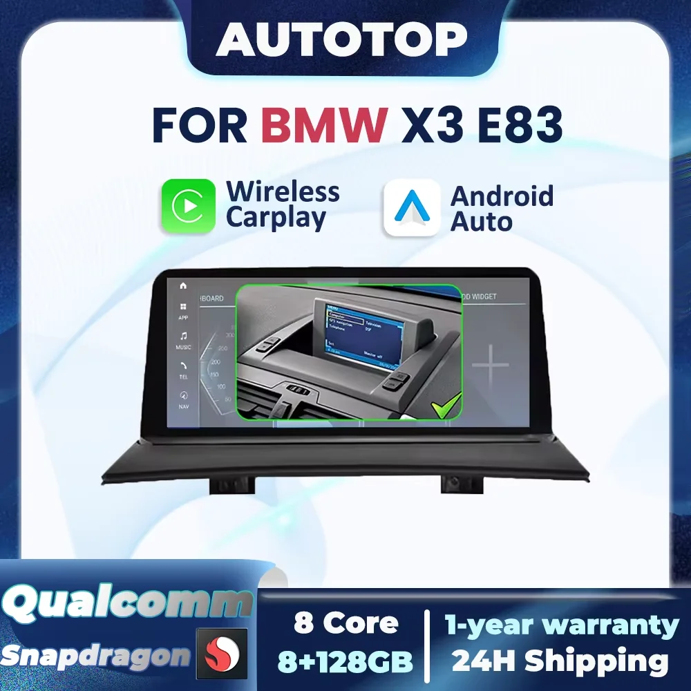 Radio para Auto Qualcomm de 8 Núcleos, 8+128GB, CarPlay Inalámbrico, Android Auto, Pantalla Multimedia para BMW X3 E83 2003-2011, Navegación GPS, AUX, Pantalla Táctil 1