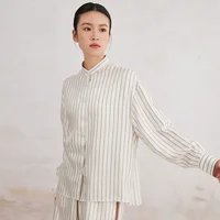 K3166X Luxury Lapel Striped 100% Silk Blouse Silk Clothes Blouse Women Silk Women Shirt Tops For Women