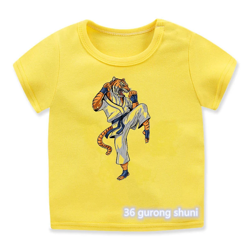 New Kids Tshirt Funny Astronaut Tiger Fox T-Rex Dinosaur Boxing Tshirt Fashion Boys T-Shirt Summer Yellow Short Sleeve Shirt Top