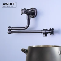 Awolf ทองเหลืองหม้อ FILLER แปรงสีเทาก๊อกน้ําห้องครัวพับติดผนังทองหมุน 360 องศา TAP Chrome FW012 1