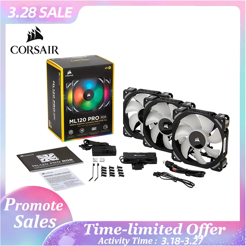 

Corsair ML120 PRO 120mm Premium Magnetic Levitation RGB LED PWM Fan with Lighting Node 3 Pack