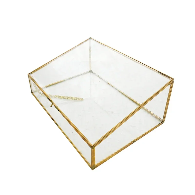 Glass and Brass Jewelry Box, Vintage, Copper-Edged, Transparent Organizer, Storage Case with Lock for Elegant Display 5