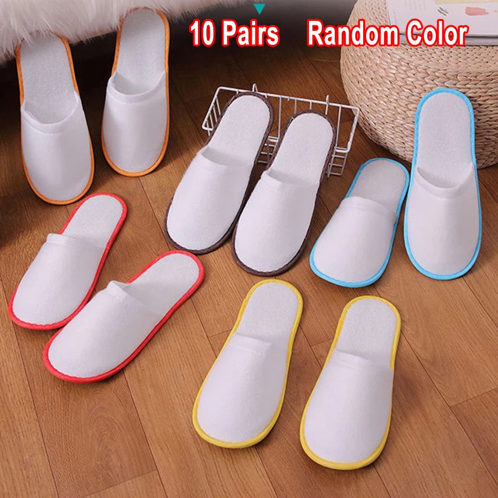 

10Pairs Disposable Slippers Colorful Wrapped Edge Pulling Plush Spa Hotel Guest Soft Slippers Closed Toe Travel Slipper 43 Yards