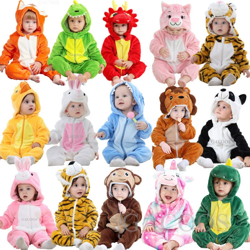Baby Kigurumi Dinosaur Unicorn Animal Cosplay Costume Winter Warm Jumpsuit for Toddler Boys 1 to 2 3 4 Years Baby Girl Outfits