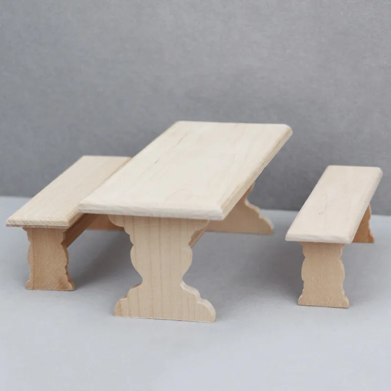 1:12 인형 집 나무 테이블 벤치 미니 가구 모델, 테이블 보관 서랍 캐비닛 모델, DIY 인형 집 침실 장식
