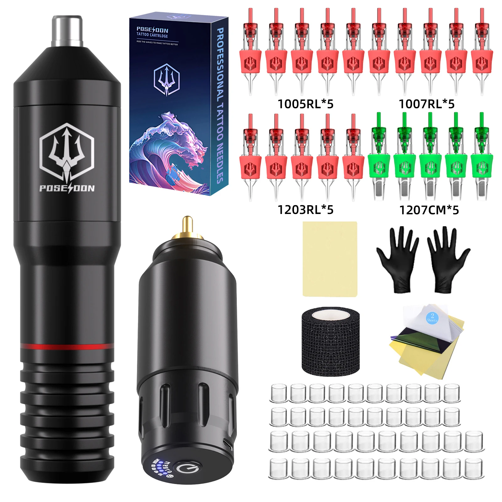 Tattoo Mchine Set Tattoo Pen Kit RCA Interface Wireless Power Interface Tatto Kit Artist POSEIDON