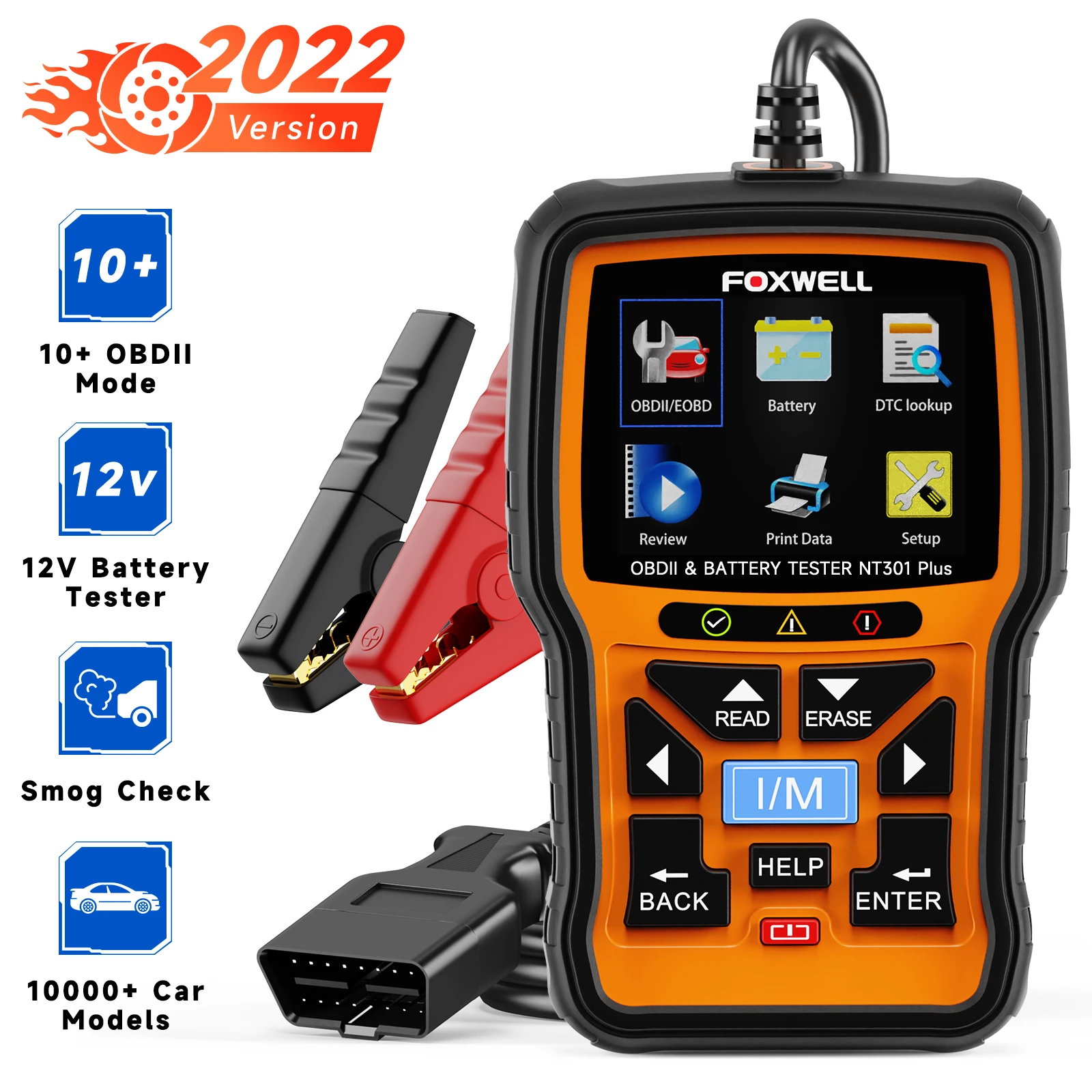 FOXWELL NT301 PLUS OBD2 Scanner 12V Battery Tester Check Engine Code