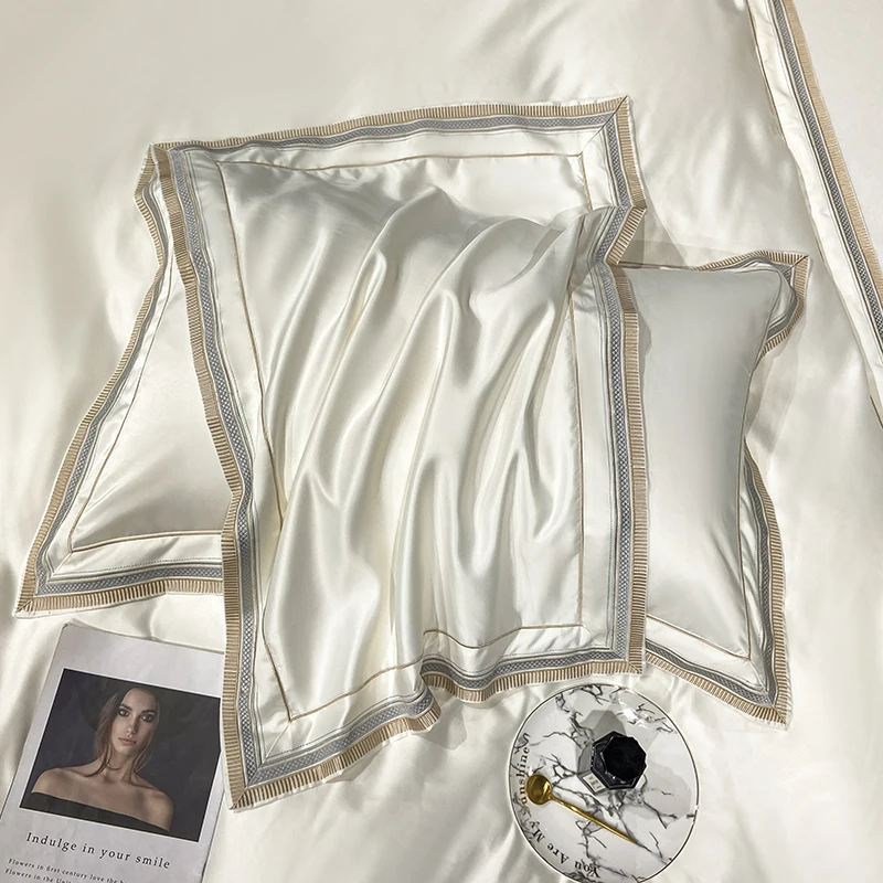 Luxury Embroidery King Size 600TC Egyptian Cotton Soft Smooth Duvet Cover Sheet Set Fitted Sheet Pillowcases Hotel Bedding Set 4