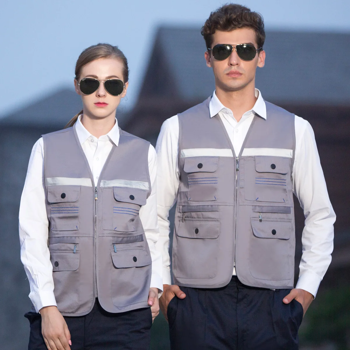 Men and Women Workwear Vest Utility Waistcoat Photography Work Multi-Pockets Outdoors Journalist's Vest Sleeveless Jackets