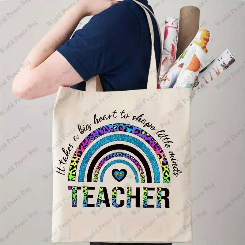 

TOUB022 1 PC Teacher Pattern Shopping Bag, Casual Canvas Portable Shoulder Bag Handbag