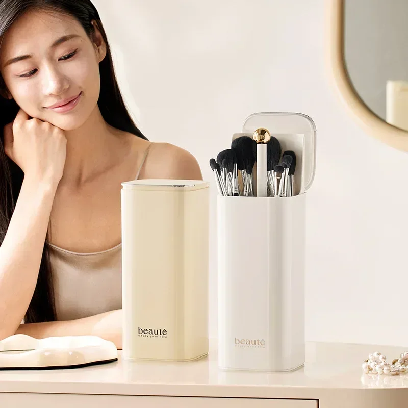 Automatic Dustproof Lifting Makeup Brushes Holder Makeup Brush Holder Desktop Makeup Tools Lipstick Eyebrow Pen Holder Container