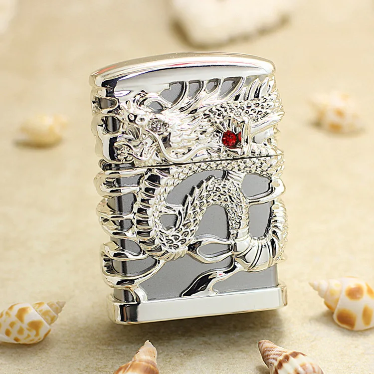 GenuineZippoHollowDragonSilveroillightercopperwindproof