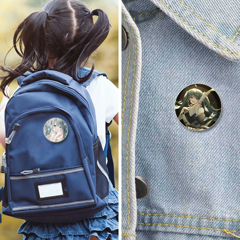 Enamel Pins Hatsune Miku Cartoon Figure Brooches for Collar Backpack Hat Accessory 44/58mm