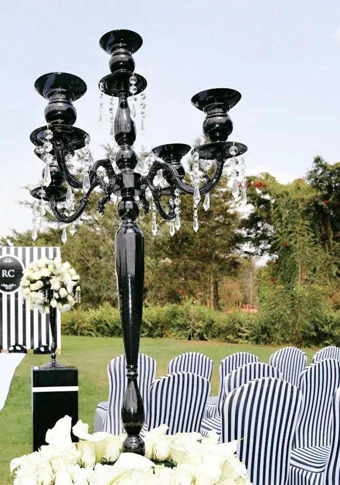 

new wedding centerpiece tall black candle holder crystal candelabra 5 arms top decoration centerpieces senyu0710