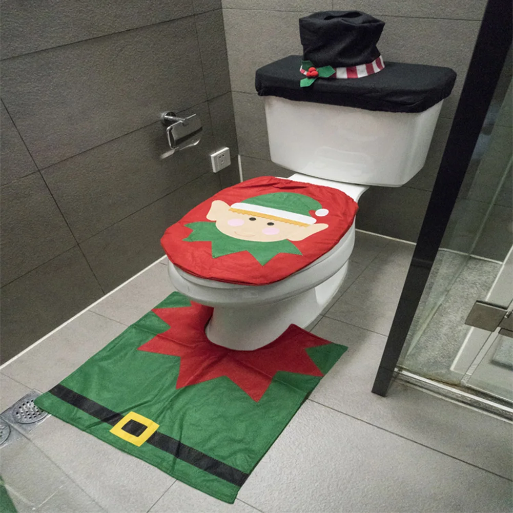 Ensemble Housse De WC Et Tapis De Noël - Motif Père Noël - Décoration Salle De Bain