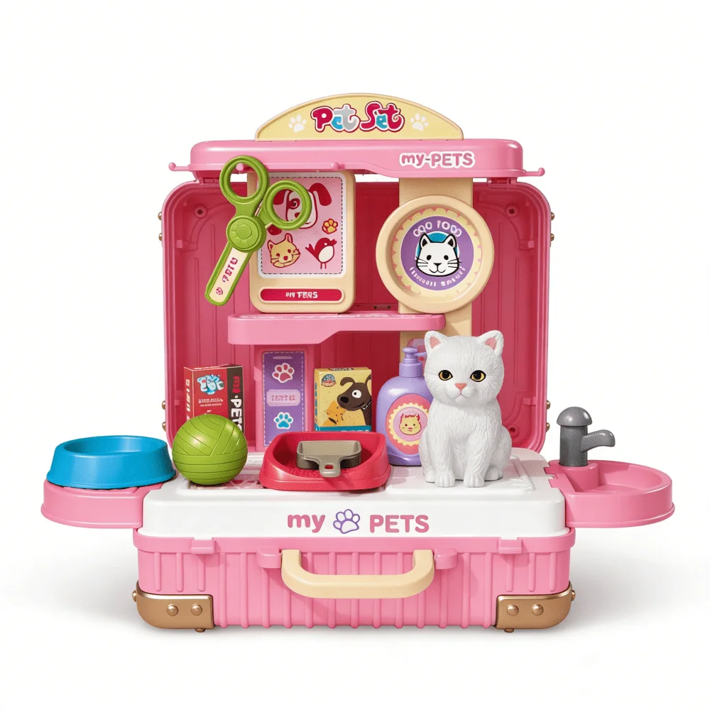 Children's Pet Care Play Set with Toy Cat and Storage Backpack, Perfect