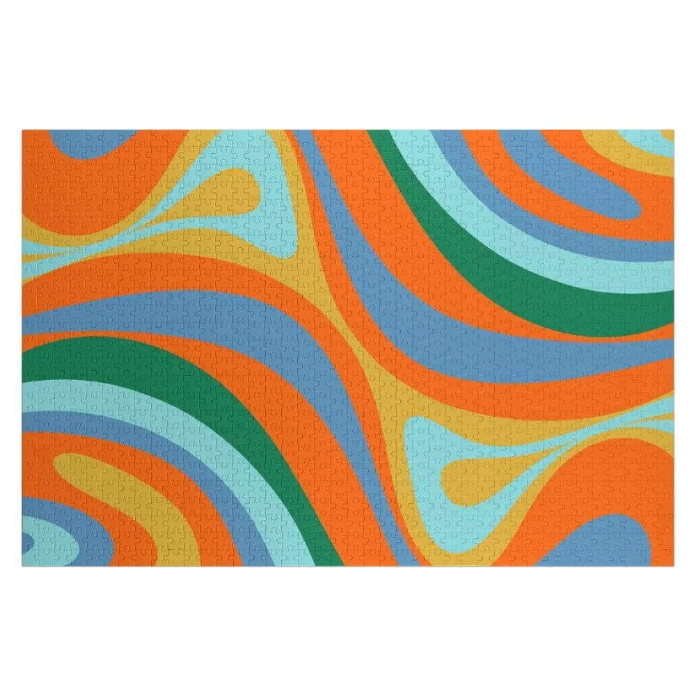 

New Groove Colourful Retro Swirl Abstract Pattern Blue Orange Mustard Green Jigsaw Puzzle Personalized Photo Puzzle