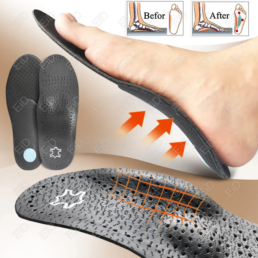 Eid Unisex Leder Orthese Plattfuß Schuh Einlegesohlen High Arch Support ortho pä dische Pad zur Korrektur Ochsen bein Gesundheit Fußpflege schwarz – Detail 1