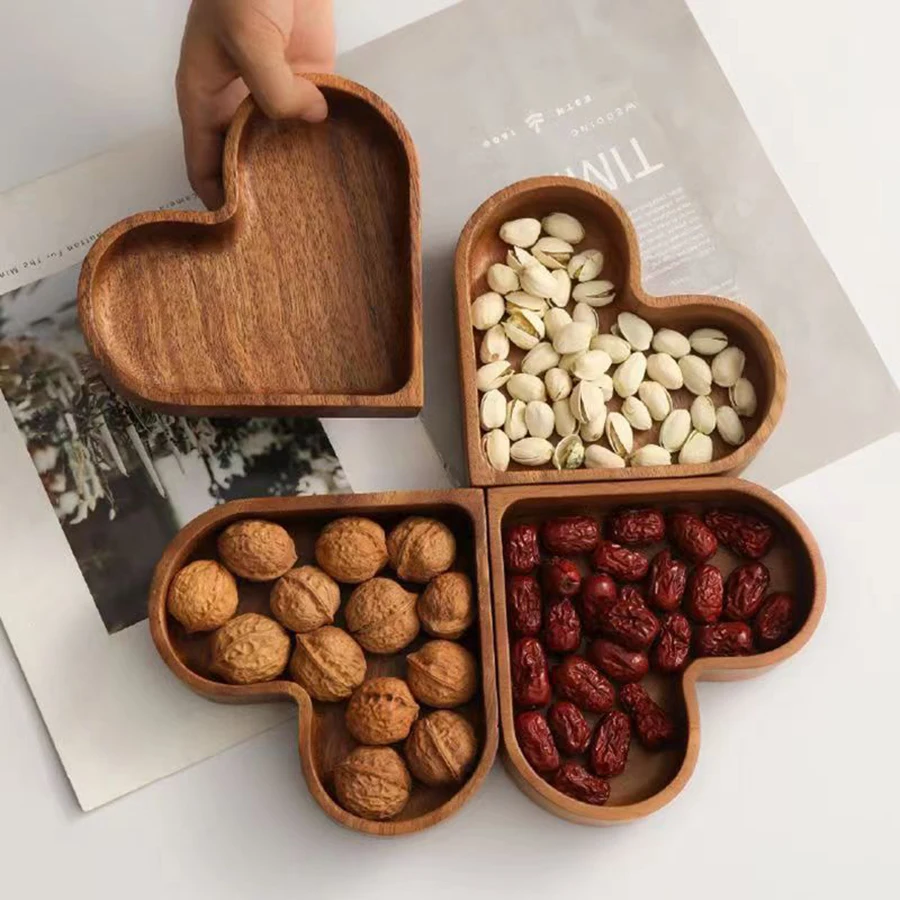 Heart Shaped Wood Serving Platters and Trays Wooden Fruit Plate Smooth Textured Elegant Wood Serving Tray for Snack Fruit Nut 3