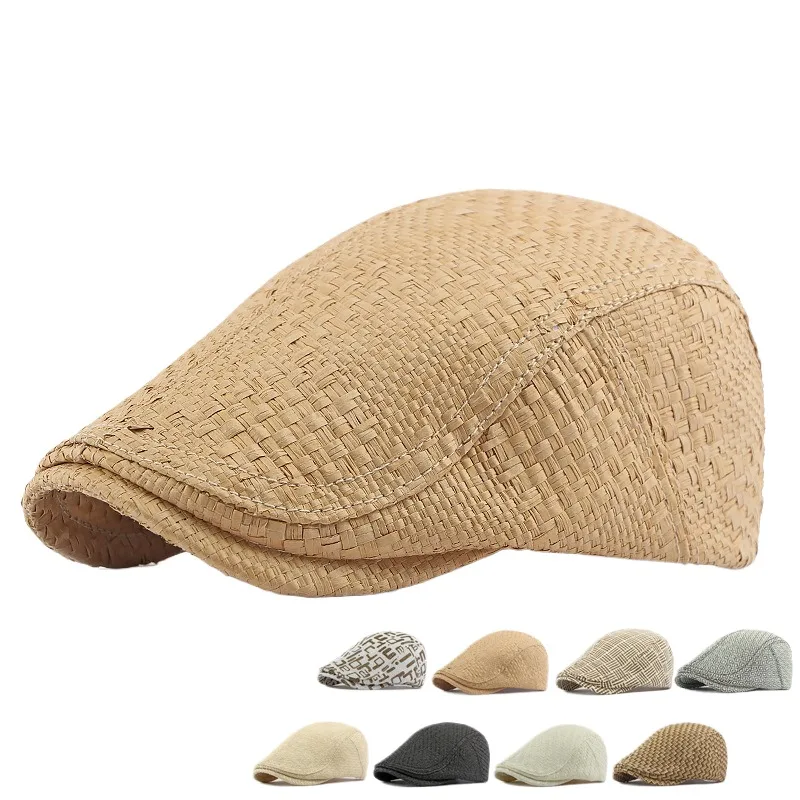 

Straw Hat Men's Summer Cool Breathable Sun Protection Sun Hat British Retro Beret Women's Casual Advance Hats