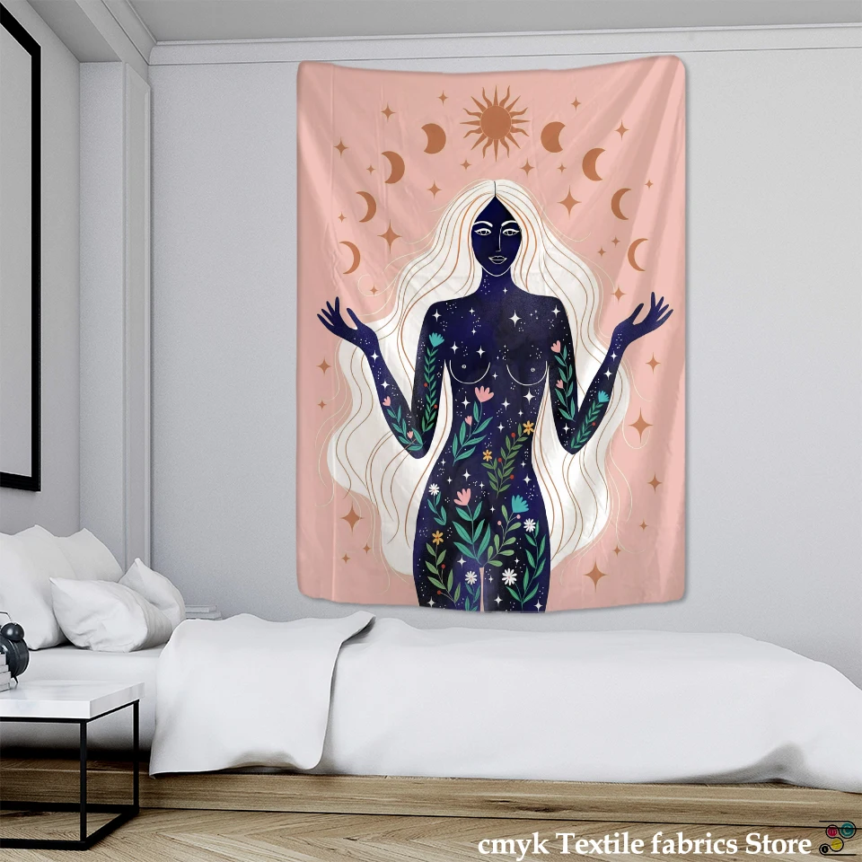Kawaii Women Wall Hanging Tapestry Anime Cute Girl Illustration Aesthetic Art Tapiz Hippie Room Dorm Decor tapestry decorations