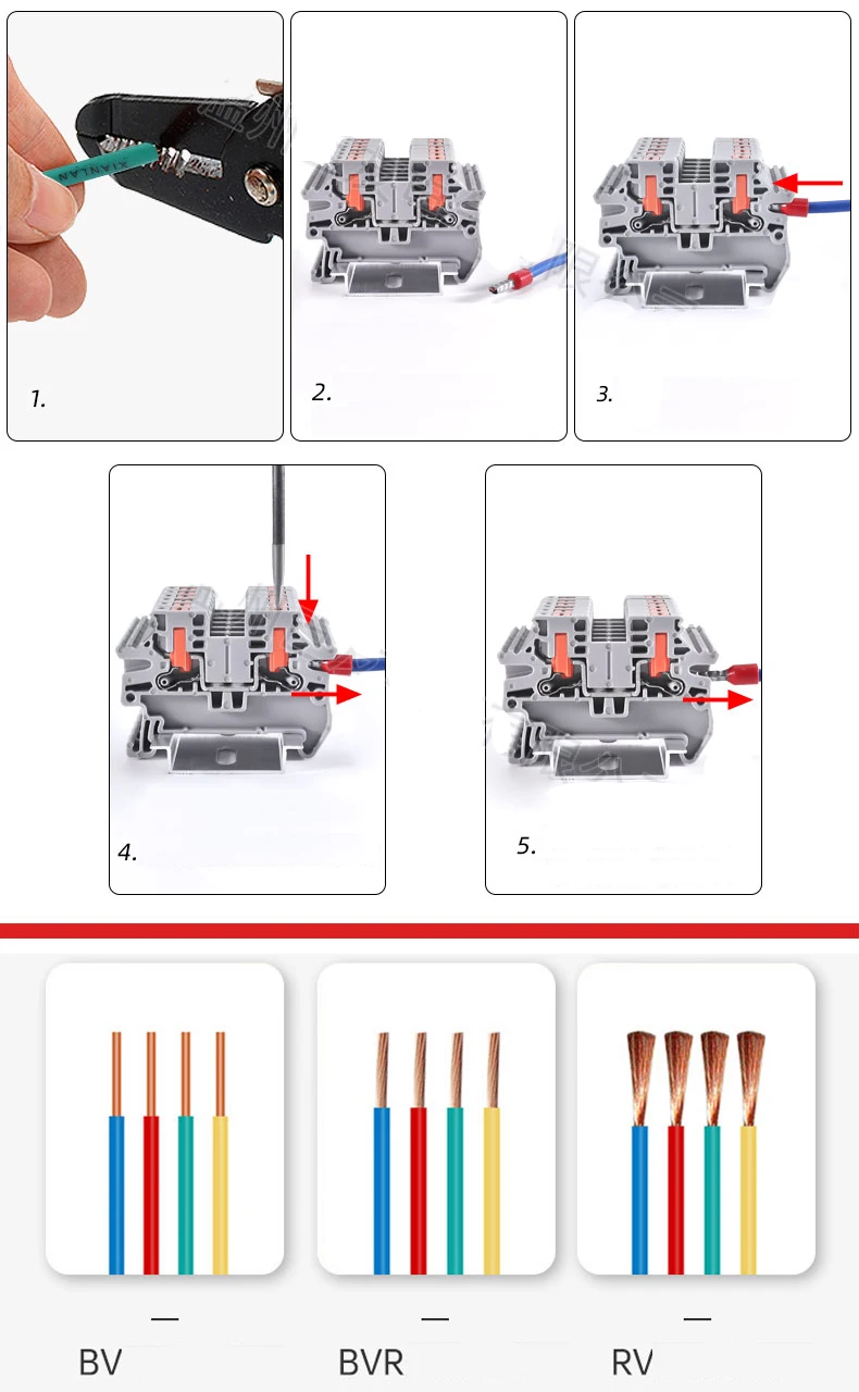 Description Picture 3 of itemPTV-2.5 Side Entry Push-in Connection Spring Clamp DIN Rail Terminal Blocks Kit Set 24A 800V