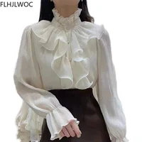 2022 Spring Autumn Basic Shirts Blouses Women Fashion Long Sleeve Elegant Office Lady Work Solid White Ruffled Chic Tops Blusas - Image 3