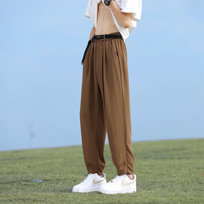 Summer New Large Size Men's Suit Pants Ice Silk Thin Casual Pants plus Size Quick-Drying Breathable Trousers Skinny Pants Loose
