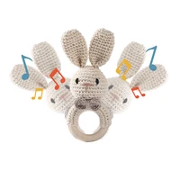 Wooden Baby Rattle Crochet Beige Rabbit Cute Shape Attracts Baby's Attention Newborn Stuffed Animal Organic Rattle Ideas Props 2