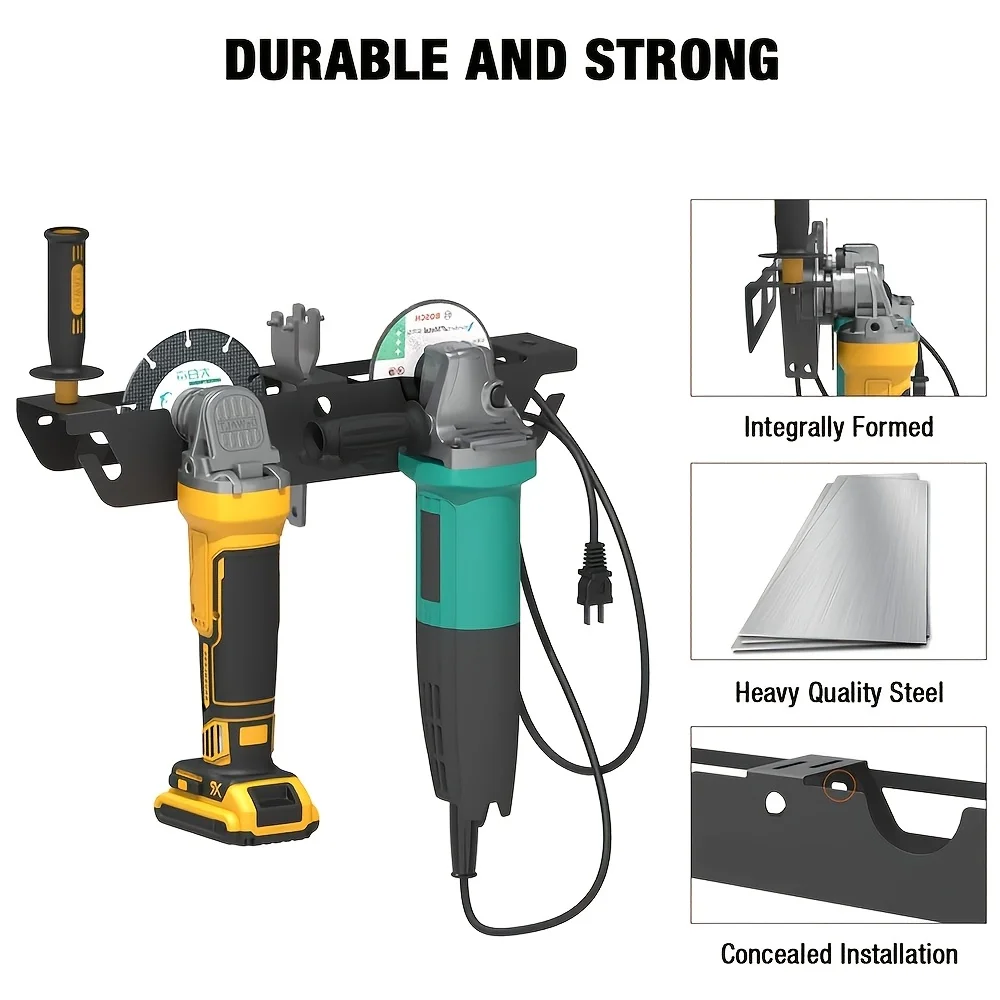 Angle Grinder Holder -2/3 Bay with Cord Hanger, Wall mount Bracket for Cutters Polishers, Garage and Workspace 2
