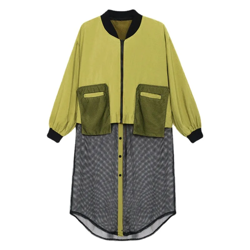 

Women's Long Summer Thin Trench Coat Mesh Patchwork Outwear One Size