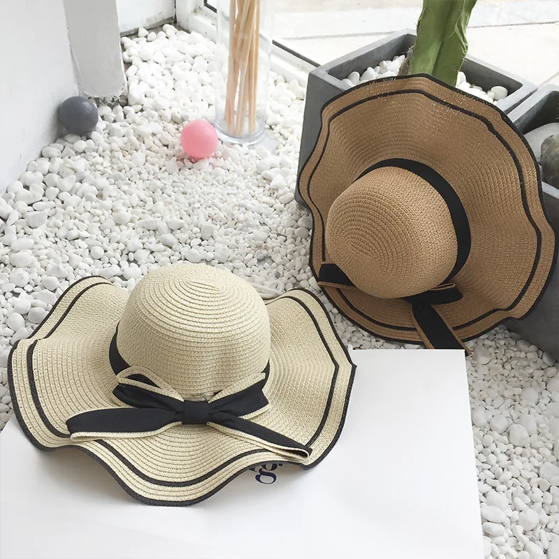 

Sun Hats for Women Straw Hat Summer Beach Ladies Fashion Flat Bowknot Panama Lady Casual Sun Hats