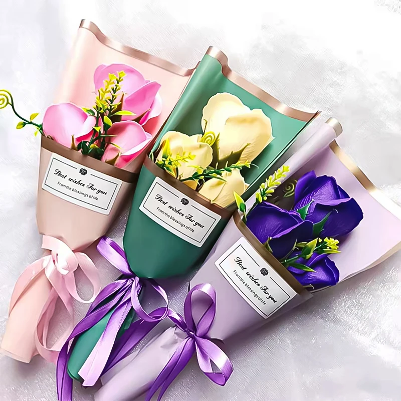 Rose Flowers Bouquet Soap Artifical Flowers Finished Bouquet With Packaging  Bag Gift For Lovers Wedding Party Decor Room Decor - Artificial Flowers -  AliExpress