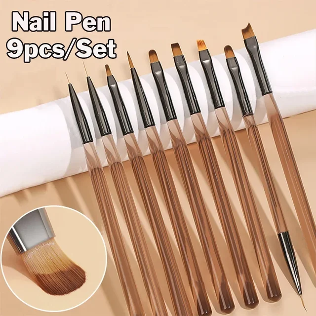 9PCS UV Gel Nagel Pinsel Liner DIY Maniküre Malerei Stift Acryl Zeichnung Pinsel für Nail art Design Nagel Verlängerung salon Liefert