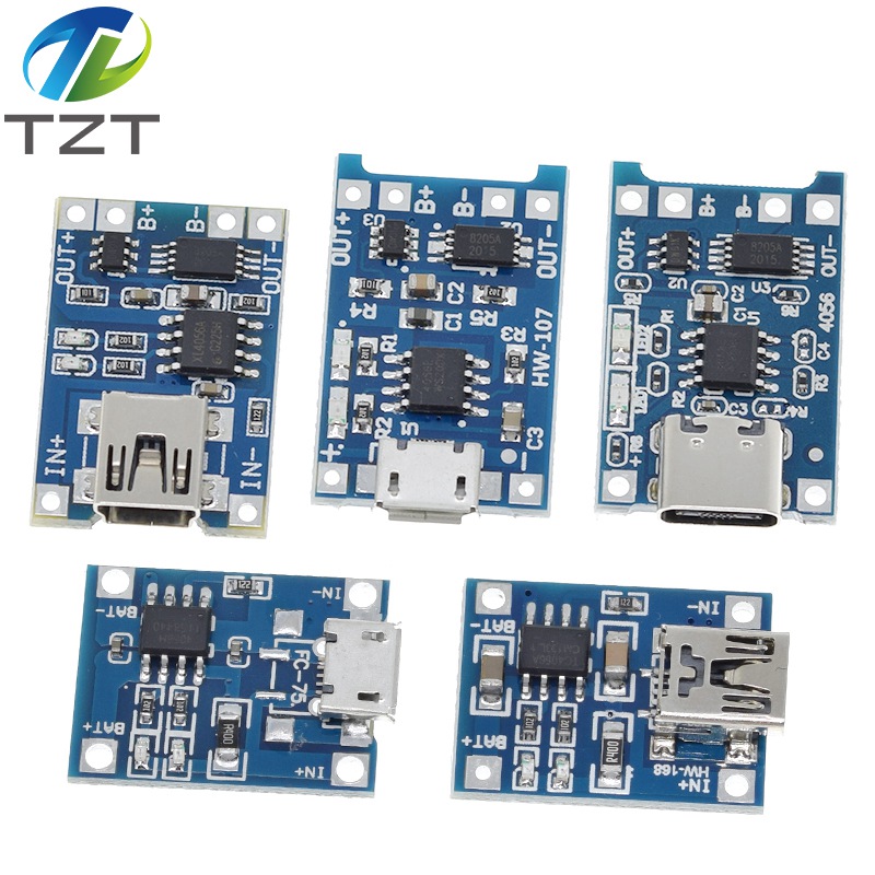TZT type-c / Micro USB 5V 1A 18650 TP4056 Lithium Battery Charger Module Charging Board With Protection Dual Functions 1A Li-ion