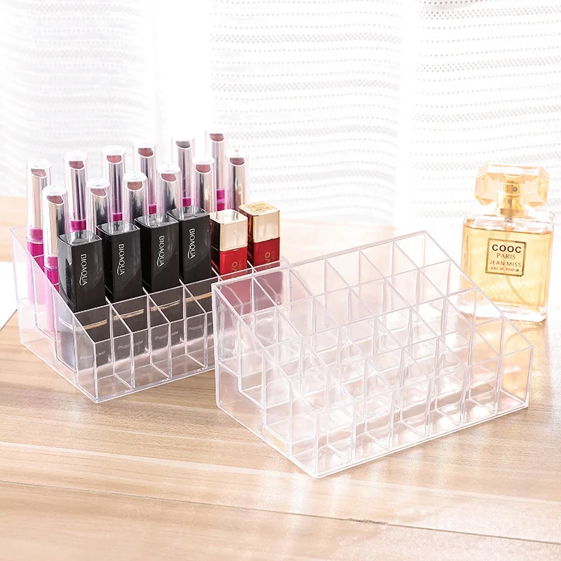 Transparent 24 Grids Acrylic Makeup Organizer Lipstick Holder Display Rack Case Cosmetic Nail Polish Make Up Organiser Tool# portable tool chest