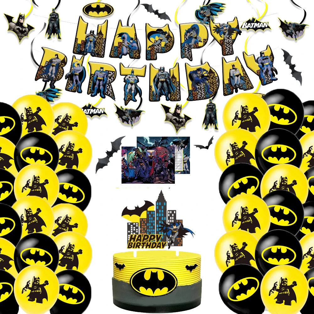 Decoración de fiesta temática de superhéroe Batman para niña, decoración de  fondo de fiesta de cumpleaños, pancarta de regalos, conjunto de pegatinas  negras y amarillas| | - AliExpress