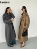 Lautaro Spring Autumn Oversized Khaki Long Grey Trench Coat for Women Double Breasted Loose Casual Korean Fashion Overcoat 2024 2