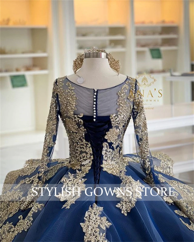 2025 Gold Embroidered Ball Gown Quinceanera Dress - Strapless Royal Blue Prom Evening Dress With Corset Back - View #4