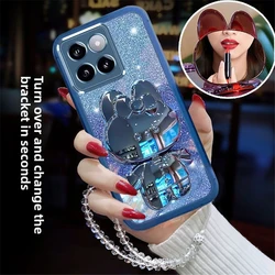 Crystal Rabbit Glitter Mirror Holder Bracelet Case - Sparkling Soft Back Cover - MOTO G53 (3)