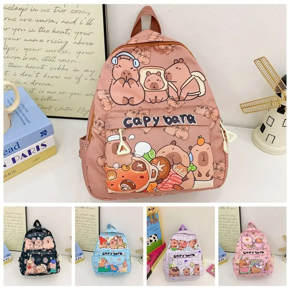 Thickened Capybara Backpack Wide Straps Nylon Cartoon Animal Daypack Lightweight Foldable Large Capacity School Bag Students