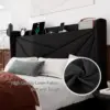 Queen Bed Frame with Charging Station, Upholstered Platform Bed Frame with Wingback Storage Headboard, Solid Wood Slats Support 6