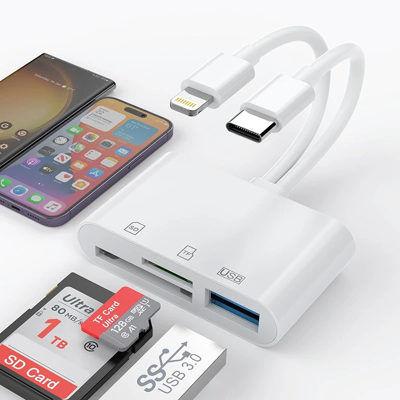 Card Reader Sd Card Reader KUTOU 3 in 1 SD Card Reader Lightning USB C Type C to SD TF Card Reader Adapter Memory iPhone Macbook Samsung Huawei Xiaomi