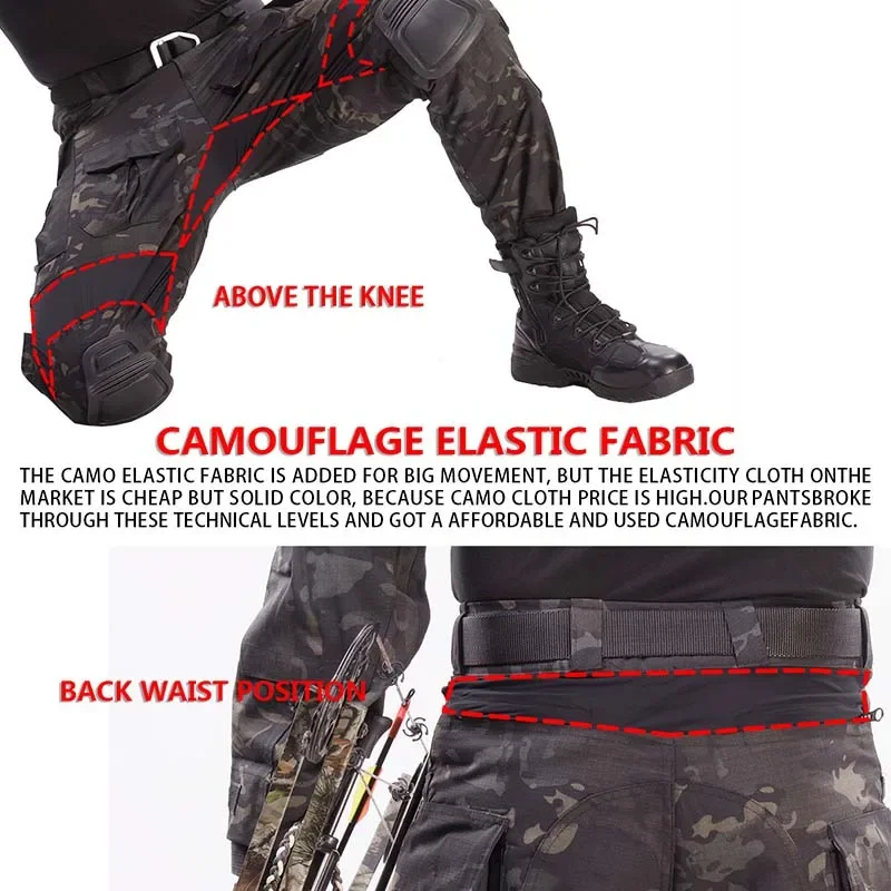 GEN3 Men Paintball Combat Cargo Pants+Knee Pads Camo Airsoft Trousers Elasticity Training Tactical Pant Hunting Clothes Climbing 4