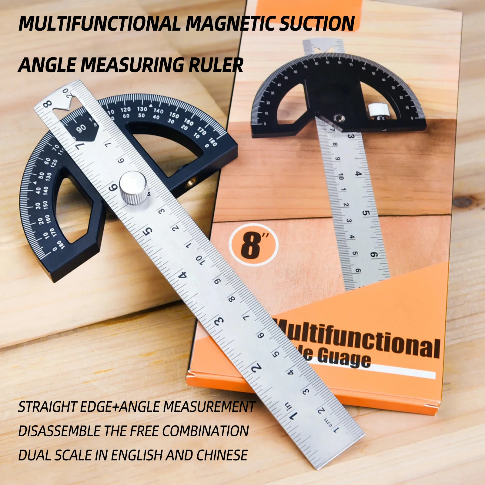 Digital Angle Protractor Angle Protractor Angle Measuring Tool 1PC Multi Functional Plastic 8 Inches Magnetic Suction Angle Ruler