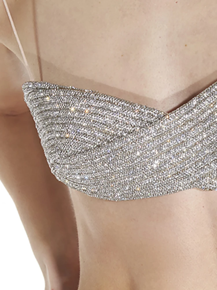 Débardeur Pailleté Express Femme – Gris Argenté – Taille M – Tenue De Fête Décontractée