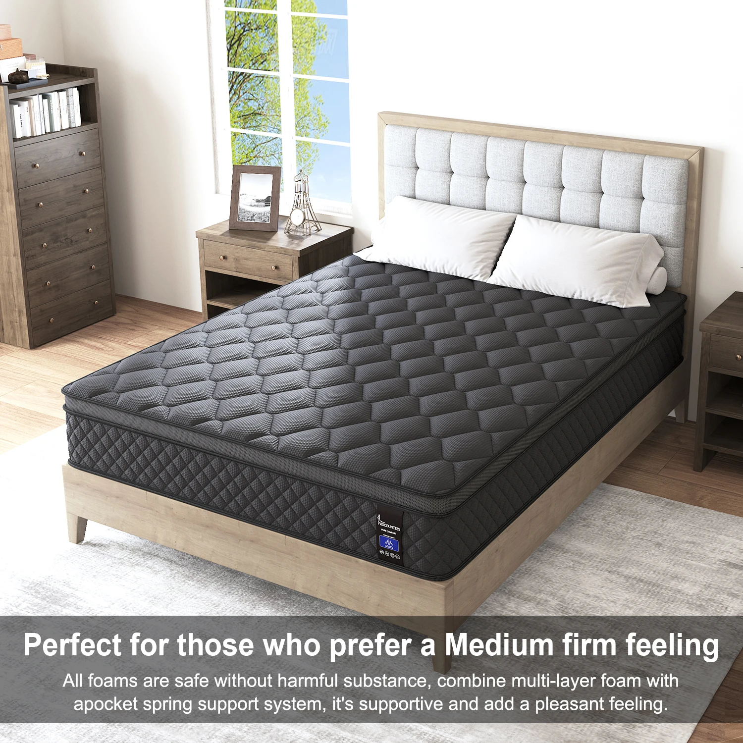 Viscountess Queen Size Mattress Euro Top Memory Foam Bed 30cm - 4